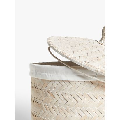 John Lewis Circular Bamboo Laundry Basket White | H48.50 x W42 x D42cm
