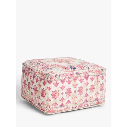 John Lewis Distressed Medallion Pouffe, Multi Multi | H38 x W62 x D62cm