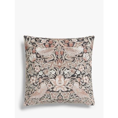 Morris & Co. Strawberry Thief Square Velvet Cushion Grey / Multi | 50 x 50cm