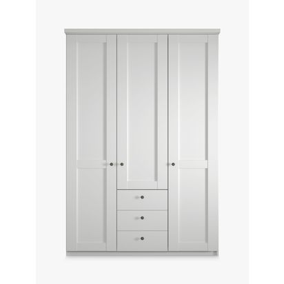 John Lewis Marlow 150cm Hinged Door Wardrobe with 3 Drawers White | H220 x W150 x D58cm