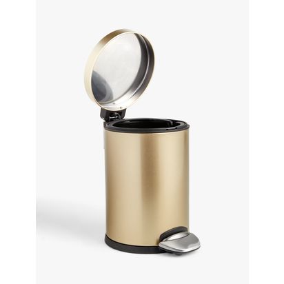 John Lewis Soft Close Bathroom Pedal Bin, 3L Brushed Gold | 26 x 17.5 x 23.5cm