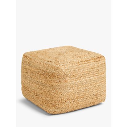 John Lewis Square Jute Pouffe, Natural Natural | H35 x W50 x D50cm