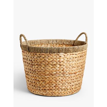 John Lewis Water Hyacinth Basket with Contrast Trim Natural | H37 x Dia.52cm