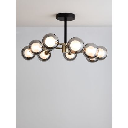 John Lewis Huxley 9 Arm Semi Flush Ceiling Light Brass/Black | H30 x Dia.50cm
