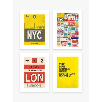 John Lewis Nick CranstonTravel Unframed Prints, Set of 4, 40 x 30cm, Assorted Assorted | H40 x W30 x D0.6cm