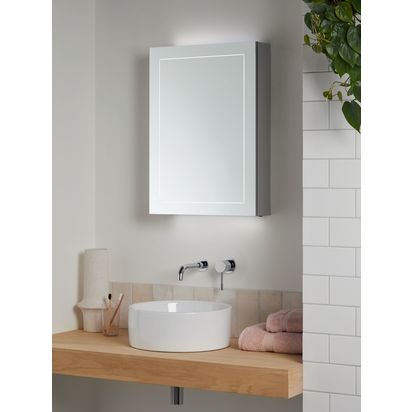 John Lewis Enclose Single Mirrored and Illuminated Bathroom Cabinet Silver | H70 x W50 x D14cm