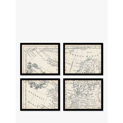 Map of Europe Vintage Framed Prints Set, 9 Piece, Brown/Multi Brown/Multi
