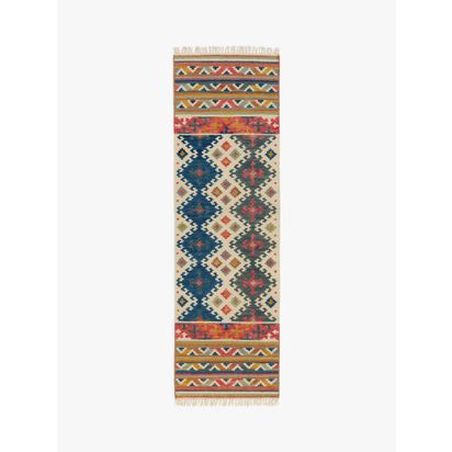 John Lewis Fusion Souk Kelim Flatweave Wool Rich Rug Blue | L240 x W70 x D0.8cm