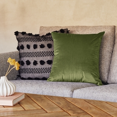 Plain Large Cushion, Velvet Fabric, Moss Green