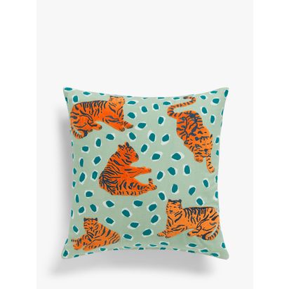 John Lewis Tiger Cushion, Green / Multi Green / Multi | H45 x W45 x D45cm