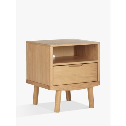 John Lewis Bow 1 Drawer Bedside Table Oak | H52 x W46 x D40cm