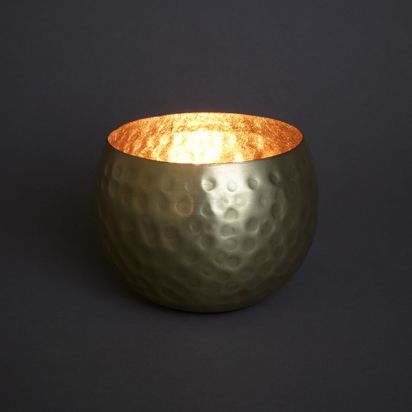 John Lewis Hammered Tealight Holder Brass | H77 x W100 x D100mm