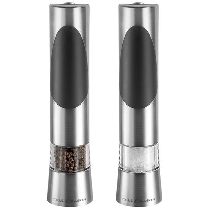 Cole & Mason Richmond Salt and Pepper Mill Gift Set Silver/Clear | H5 X W21.5 X D4cm