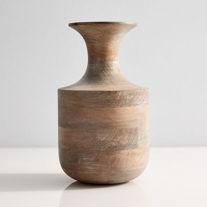 Wood Vase, Tall Vase, Whitewash & Mango Wood