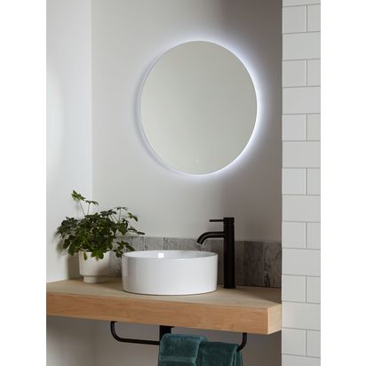 John Lewis Halo Illuminated Round Bathroom Mirror Silver | Dia.80 x D2.8cm