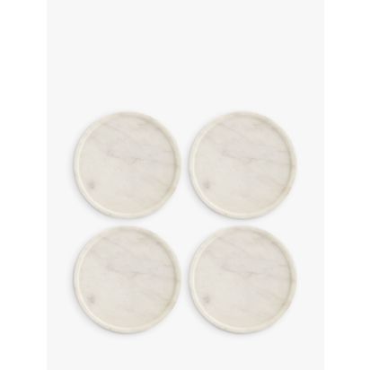 John Lewis Round Marble Coasters, Set of 4, White White | H1.5 x Dia.10cm