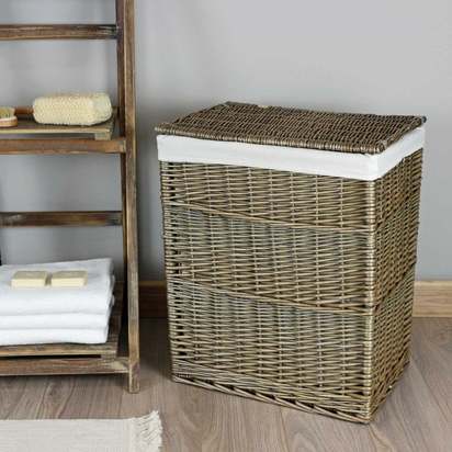 Slim Antique Wash Wicker Laundry Basket