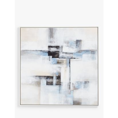 John Lewis 'Tidal Rise' Hand Painted Abstract Framed Canvas Print, 100 x 100cm, White/Grey White/Grey | H100 x W100 x D4.3cm