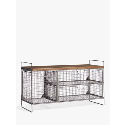 John Lewis Restoration Mesh Shoe Storage Bench Grey | H47 x W31 x D82cm
