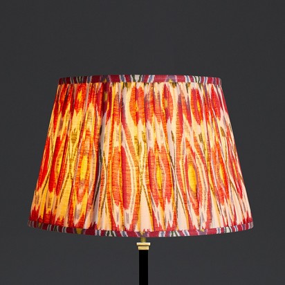 45cm straight empire gathered lampshade in heraldic printed linen ikat