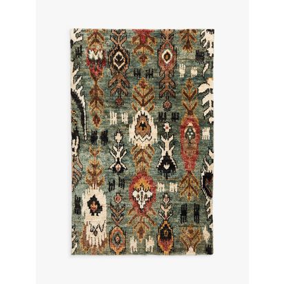 John Lewis Ikat Jute Hand Knotted Rug Green | L240 x W170 x D1.5cm