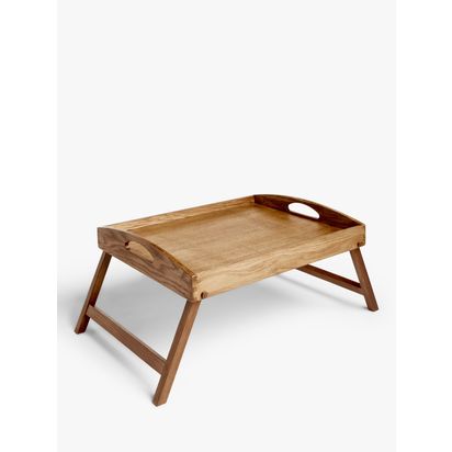 John Lewis Oak Wood Folding Bed Tray, 65cm, Natural Natural | H26.5 x W40 x D65.1cm