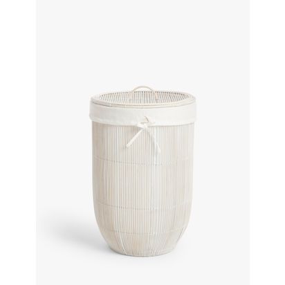 John Lewis Bamboo Laundry Basket, White White | H66.50 x W40 x D40cm