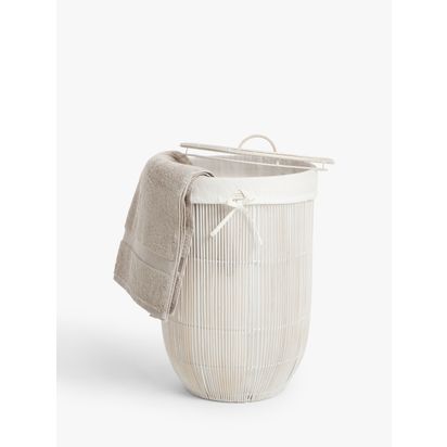 John Lewis Bamboo Laundry Basket, White White | H66.50 x W40 x D40cm