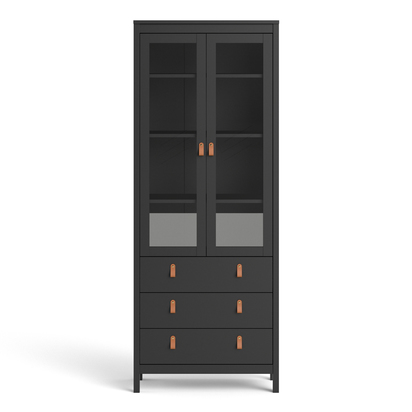 Riverton China Cabinet 2 Glass Doors with 3 Drawers in Matt Black