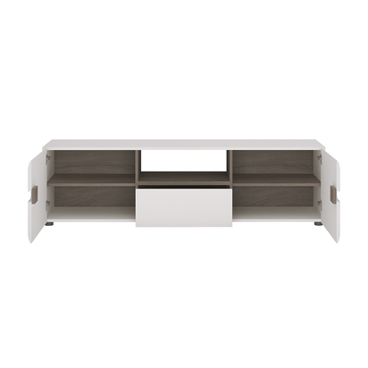 Kingston Living Wide TV Unit in White with a Truffle Oak Trim