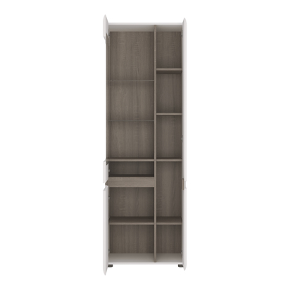 Kingston Living Tall Glazed Narrow Display Unit (RHD) in White with a Truffle Oak Trim