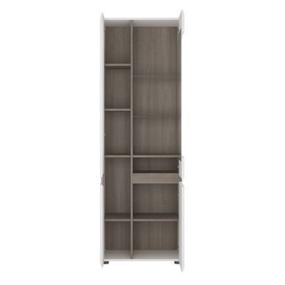 Kingston Living Tall Glazed Narrow Display Unit (LHD) in White with a Truffle Oak Trim