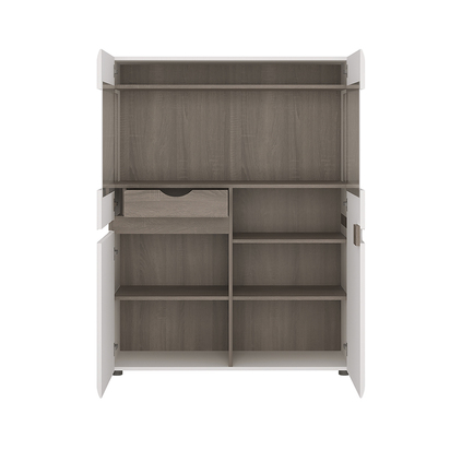 Kingston Living Low Display Cabinet 109cm Wide in White with a Truffle Oak Trim