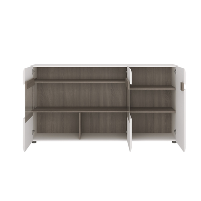Kingston Living 3 Door Glazed Sideboard in White with a Truffle Oak Trim