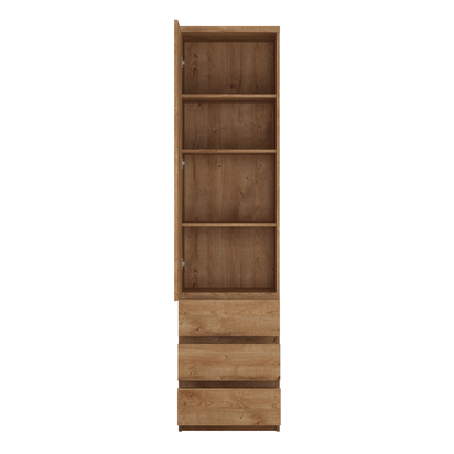 Langford Tall Narrow 1 Door 3 Drawer Cupboard in Oak