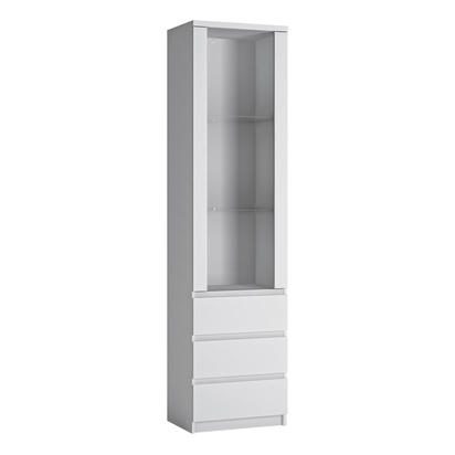Langford Tall Narrow 1 Door 3 Drawer Glazed Display Cabinet in White