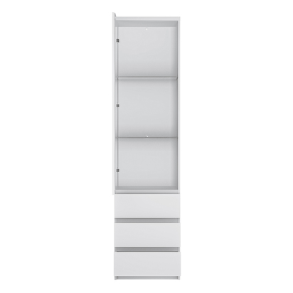 Langford Tall Narrow 1 Door 3 Drawer Glazed Display Cabinet in White