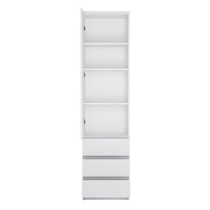 Langford Tall Narrow 1 Door 3 Drawer Cupboard in White
