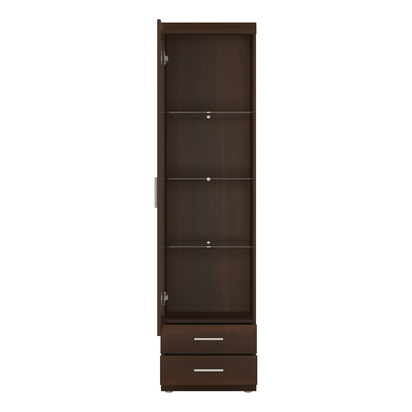 Finley 3 Tall Glazed 1 Door 2 Drawer Narrow Cabinet in Dark Mahogany Melamine