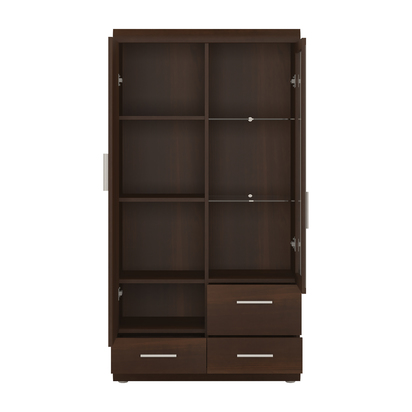 Finley 3 2 Door 3 Drawer Glazed Display Cabinet in Dark Mahogany Melamine