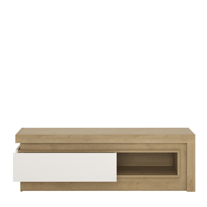 Parker 1 Drawer TV Cabinet with Open Shelf in Riviera Oak/White High Gloss