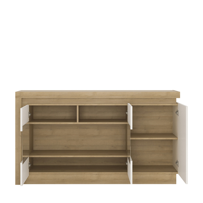 Parker 3 Door Glazed Sideboard in Riviera Oak/White High Gloss