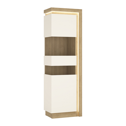 Parker Tall Narrow Display Cabinet (LHD) in Riviera Oak/White High Gloss