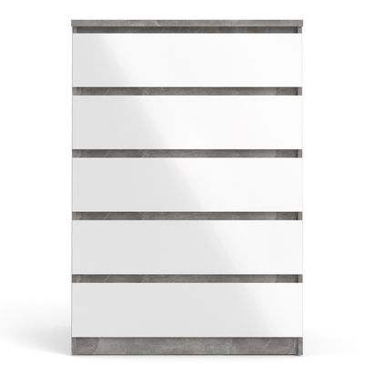 Avery 3 Chest of 5 Drawers in Concrete and White High Gloss