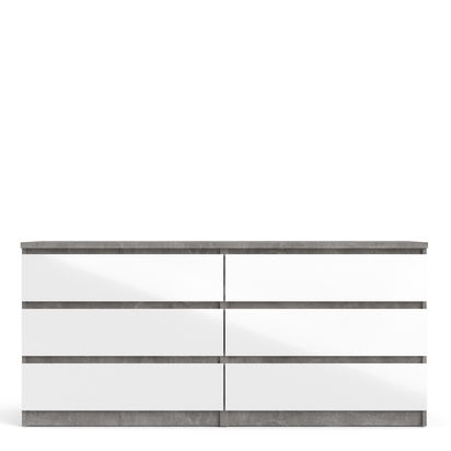 Avery 3 Wide Chest of 6 Drawers (3+3) in Concrete and White High Gloss
