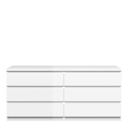 Avery 3 Wide Chest of 6 Drawers (3+3) in White High Gloss