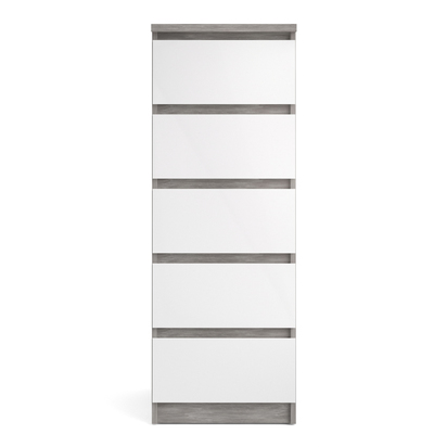 Avery 3 Narrow Chest of 5 Drawers in Concrete and White High Gloss