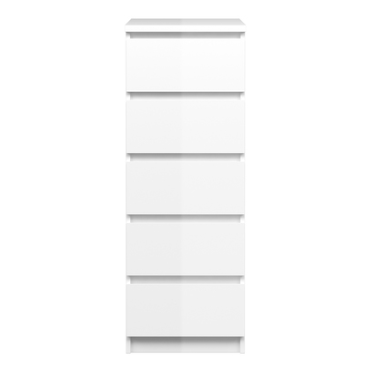 Avery 3 Narrow Chest of 5 Drawers in White High Gloss
