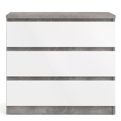 Avery 3 Chest of 3 Drawers in Concrete and White High Gloss