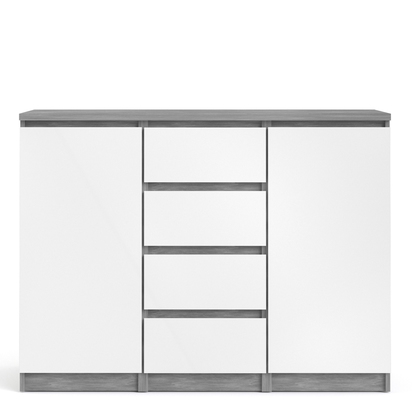 Avery 3 Sideboard 4 Drawers 2 Doors in Concrete and White High Gloss